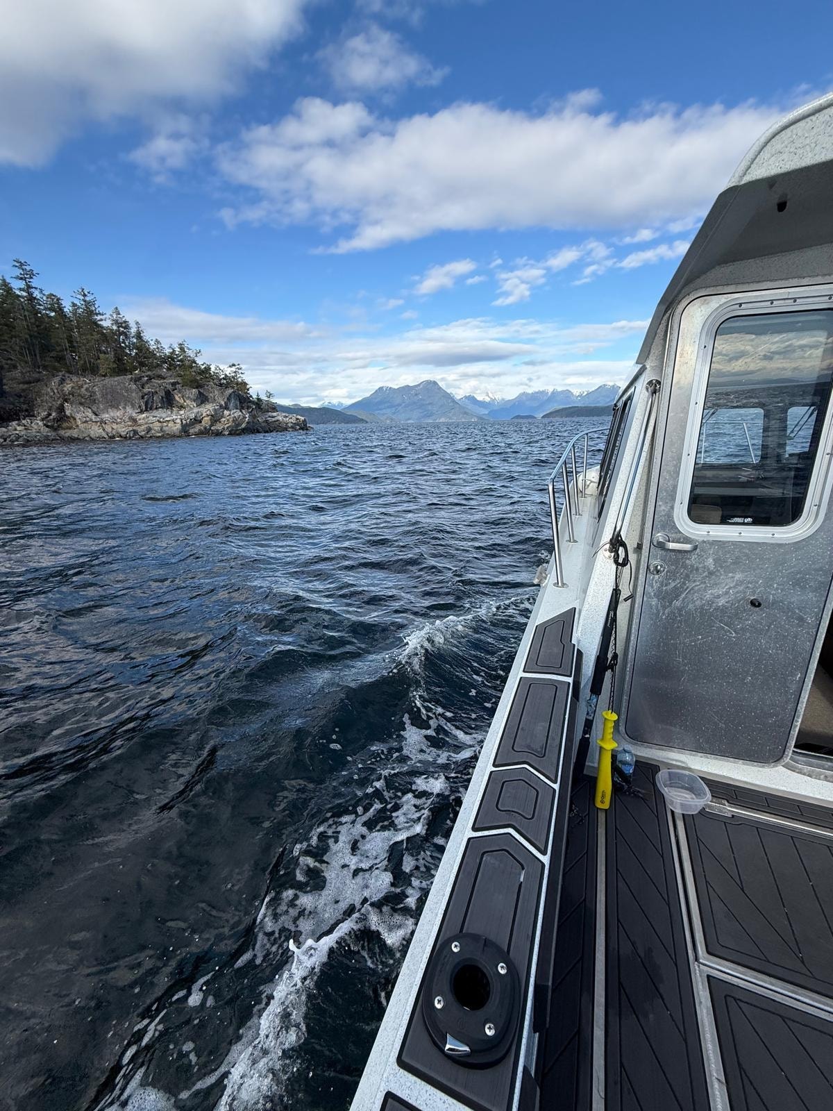 Misty British Columbia coastal mountains and ocean
